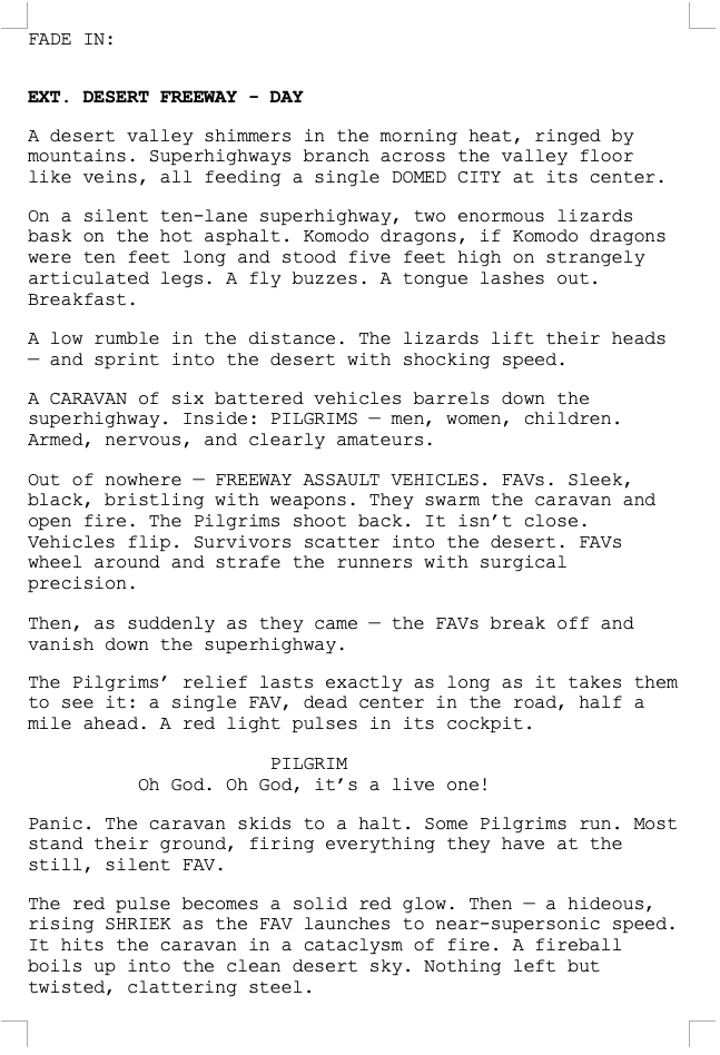 The supplied Asylum screenplay page, shown as a screenshot