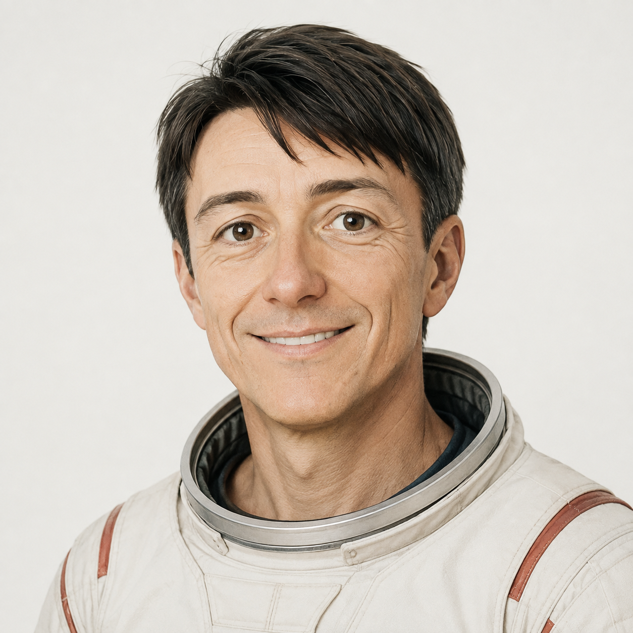 Simon Milner in an astronaut-inspired suit, an AI-edited portrait